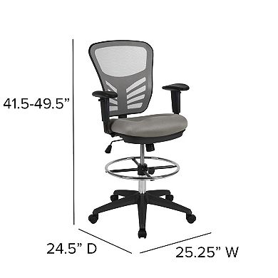 Flash Furniture Mid-Back Mesh Ergonomic Drafting Chair with Adjustable Foot Ring and Arms