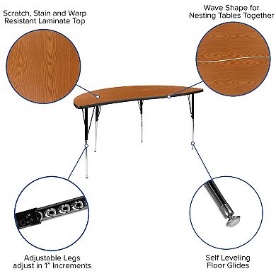 Flash Furniture 2 Piece 60" Circle Wave Flexible Grey Adjustable Activity Table Set