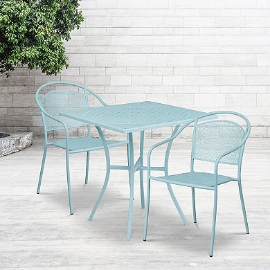 Flash Furniture 28'' Square Indoor-Outdoor Steel Patio Table Set with 2 Round Back Chairs