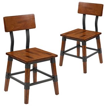 Flash Furniture 2 Pack Commercial Grade Rustic Antique Industrial Style Wood Dining Chair