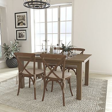 Flash Furniture 60" x 38" Antique Rustic Farm Table Set with 4 Cross Back Chairs and Cushions