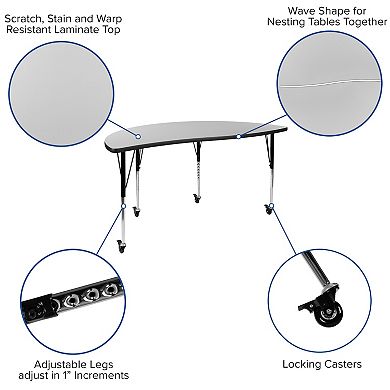 Flash Furniture 2 Piece Mobile 60" Circle Flexible Grey Adjustable Activity Table Set