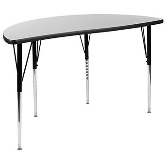 Flash Furniture 47.5" Half Circle Wave Collaborative Grey Adjustable Height Activity Table
