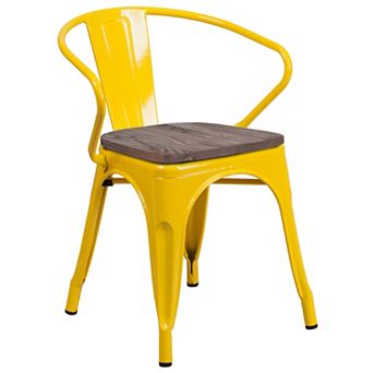 Flash Furniture Metal Chair with Wood Seat and Arms