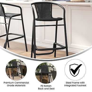 Flash Furniture Commercial Indoor-Outdoor Rattan Restaurant Barstool with Aluminum Frame