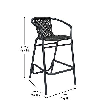 Flash Furniture Commercial Indoor-Outdoor Rattan Restaurant Barstool with Aluminum Frame
