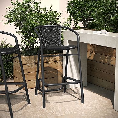 Flash Furniture Commercial Indoor-Outdoor Rattan Restaurant Barstool with Aluminum Frame