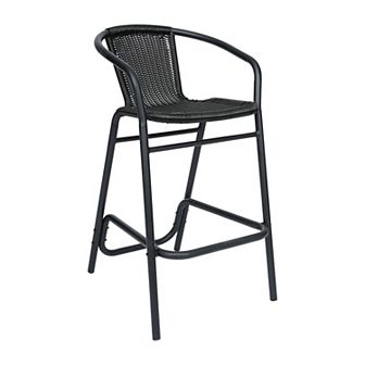 Flash Furniture Commercial Indoor-Outdoor Rattan Restaurant Barstool with Aluminum Frame