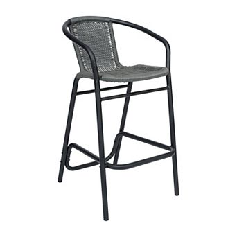 Flash Furniture Commercial Indoor-Outdoor Rattan Restaurant Barstool with Aluminum Frame