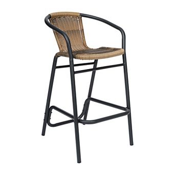 Flash Furniture Commercial Indoor-Outdoor Rattan Restaurant Barstool with Aluminum Frame