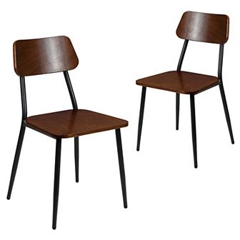 Flash Furniture 2 Pack Industrial Wood Dining Chair with Steel Frame