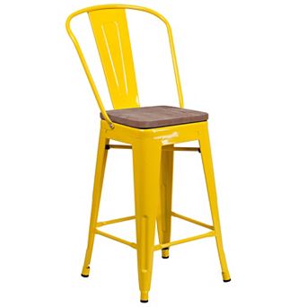 Flash Furniture 24" High Metal Counter Height Stool with Back and Wood Seat