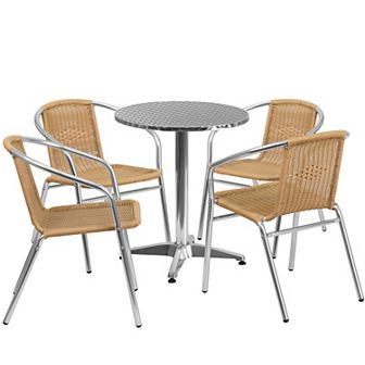 Flash Furniture 23.5'' Round Aluminum Indoor-Outdoor Table Set with 4 Rattan Chairs