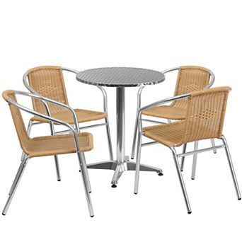 Flash Furniture 23.5'' Round Aluminum Indoor-Outdoor Table Set with 4 Rattan Chairs