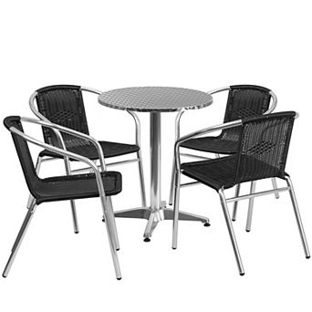 Flash Furniture 23.5'' Round Aluminum Indoor-Outdoor Table Set with 4 Rattan Chairs