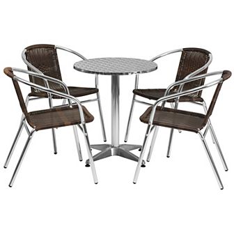 Flash Furniture 23.5'' Round Aluminum Indoor-Outdoor Table Set with 4 Rattan Chairs