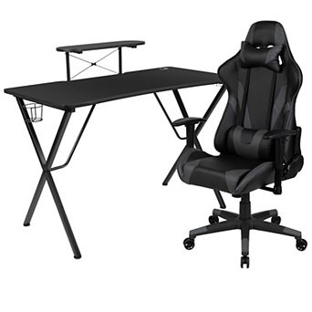 Flash Furniture Gaming Desk & Chair Set with Cup Holder, Headphone Hook, and Monitor Stand