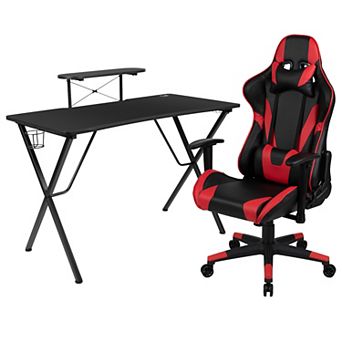 Flash Furniture Gaming Desk & Chair Set with Cup Holder, Headphone Hook, and Monitor Stand