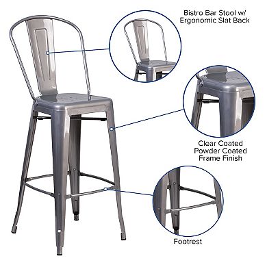 Flash Furniture 30" High Clear Coated Indoor Barstool with Back