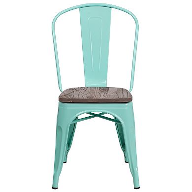Flash Furniture Metal Stackable Chair with Wood Seat