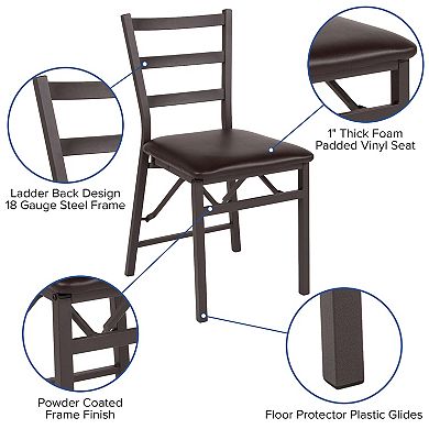 Flash Furniture 2 PK Brown Folding Ladder Back Metal Chair - Brown Vinyl Seat - Dining Furniture
