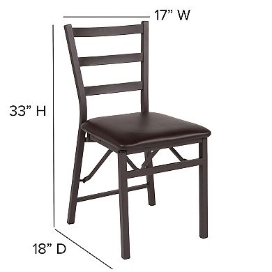 Flash Furniture 2 PK Brown Folding Ladder Back Metal Chair - Brown Vinyl Seat - Dining Furniture