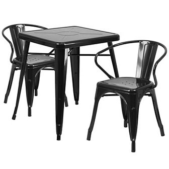 Flash Furniture 23.75'' Square Metal Indoor-Outdoor Table Set with 2 Arm Chairs