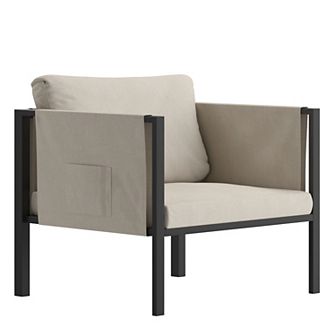 Flash Furniture Steel Frame Patio Chair with Included Cushions & Storage Pockets