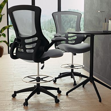 Flash Furniture Mid-Back Ergonomic Drafting Chair with Adjustable Foot Ring and Flip-Up Arms