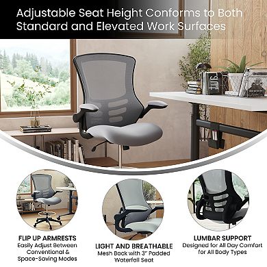 Flash Furniture Mid-Back Ergonomic Drafting Chair with Adjustable Foot Ring and Flip-Up Arms
