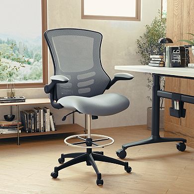 Flash Furniture Mid-Back Ergonomic Drafting Chair with Adjustable Foot Ring and Flip-Up Arms