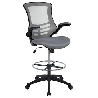 Flash Furniture Mid-Back Ergonomic Drafting Chair with Adjustable Foot Ring and Flip-Up Arms