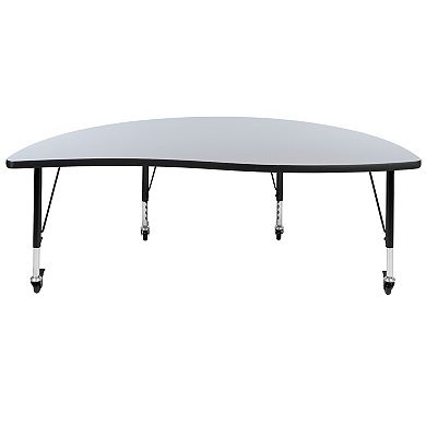 Flash Furniture Mobile 60" Half Circle Wave Collaborative Grey Kids Adjustable Activity Table