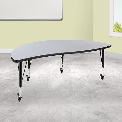 Flash Furniture Mobile 60" Half Circle Wave Collaborative Grey Kids Adjustable Activity Table