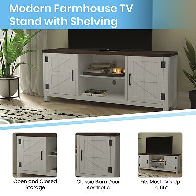 Flash Furniture 59 Inch Barn Door TV Stand Fits up to 65" TV's with Adjustable Shelf