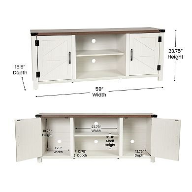 Flash Furniture 59 Inch Barn Door TV Stand Fits up to 65" TV's with Adjustable Shelf