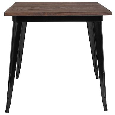 Flash Furniture 31.5" Square Metal Indoor Table with Rustic Wood Top