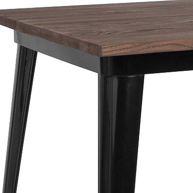 Flash Furniture 31.5" Square Metal Indoor Table with Rustic Wood Top