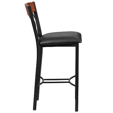 Flash Furniture Vertical Back Metal and Wood Restaurant Barstool with Vinyl Seat