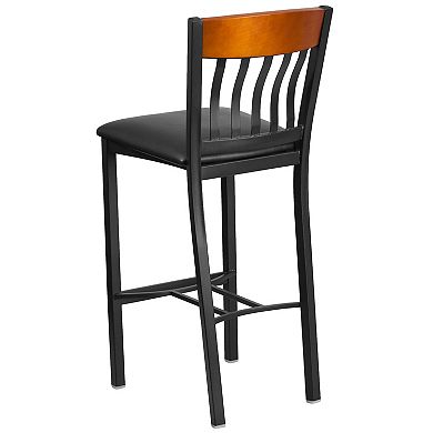 Flash Furniture Vertical Back Metal and Wood Restaurant Barstool with Vinyl Seat