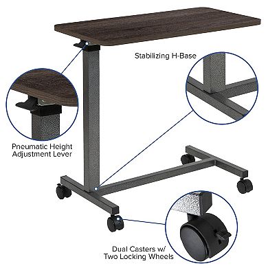 Flash Furniture Adjustable Overbed Table with Wheels for Home and Hospital-Rolling Bedside Table