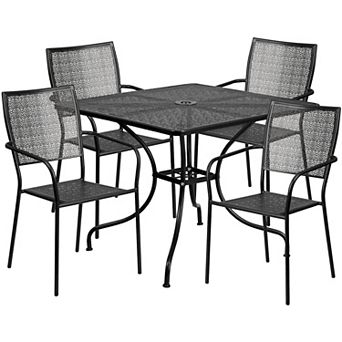 Flash Furniture 35.5'' Square Indoor-Outdoor Steel Patio Table Set with 4 Square Back Chairs