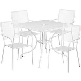 Flash Furniture 35.5'' Square Indoor-Outdoor Steel Patio Table Set with 4 Square Back Chairs