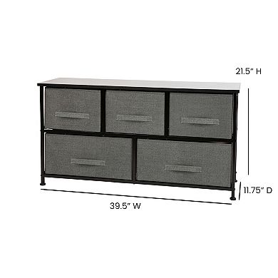 Flash Furniture 5 Drawer Storage Chest with Wood Top & Dark Fabric Pull Drawers
