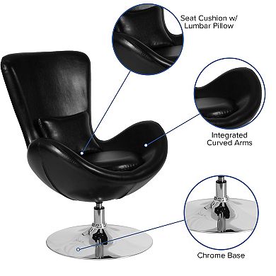 Flash Furniture LeatherSoft Swivel Side Reception Chair with Bowed Seat - Guest Seating