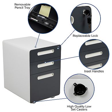 Flash Furniture Ergonomic 3-Drawer Mobile Locking Filing Cabinet Storage Organizer