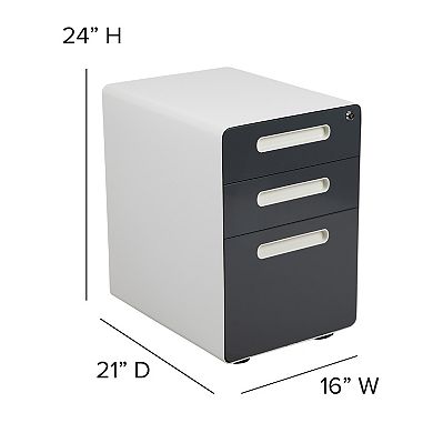 Flash Furniture Ergonomic 3-Drawer Mobile Locking Filing Cabinet Storage Organizer