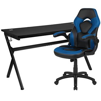 Flash Furniture Gaming Desk Bundle - Cup & Headphone Holders/Mouse Pad Top
