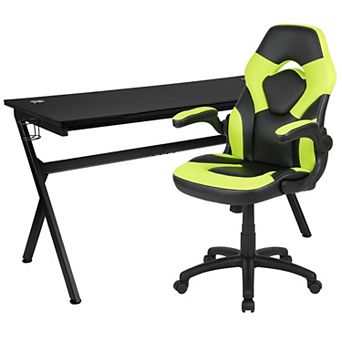 Flash Furniture Gaming Desk Bundle - Cup & Headphone Holders/Mouse Pad Top