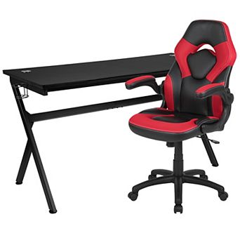 Flash Furniture Gaming Desk Bundle - Cup & Headphone Holders/Mouse Pad Top